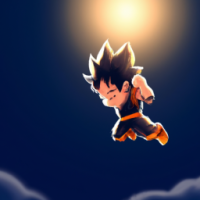 Goku is flying up the sky.