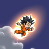 Goku is flying up the sky.
