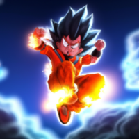 Goku is flying up the sky.